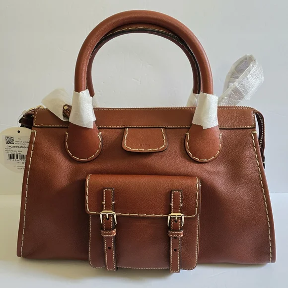 Chloé Medium Edith Leather Double Top Handle Shoulder Bag Sepia Brown - Picture 2 of 11